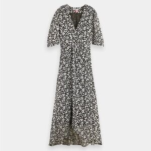 Scotch & Soda Black and White Wrap Sundress with 3/4 Cuffed Sleeves